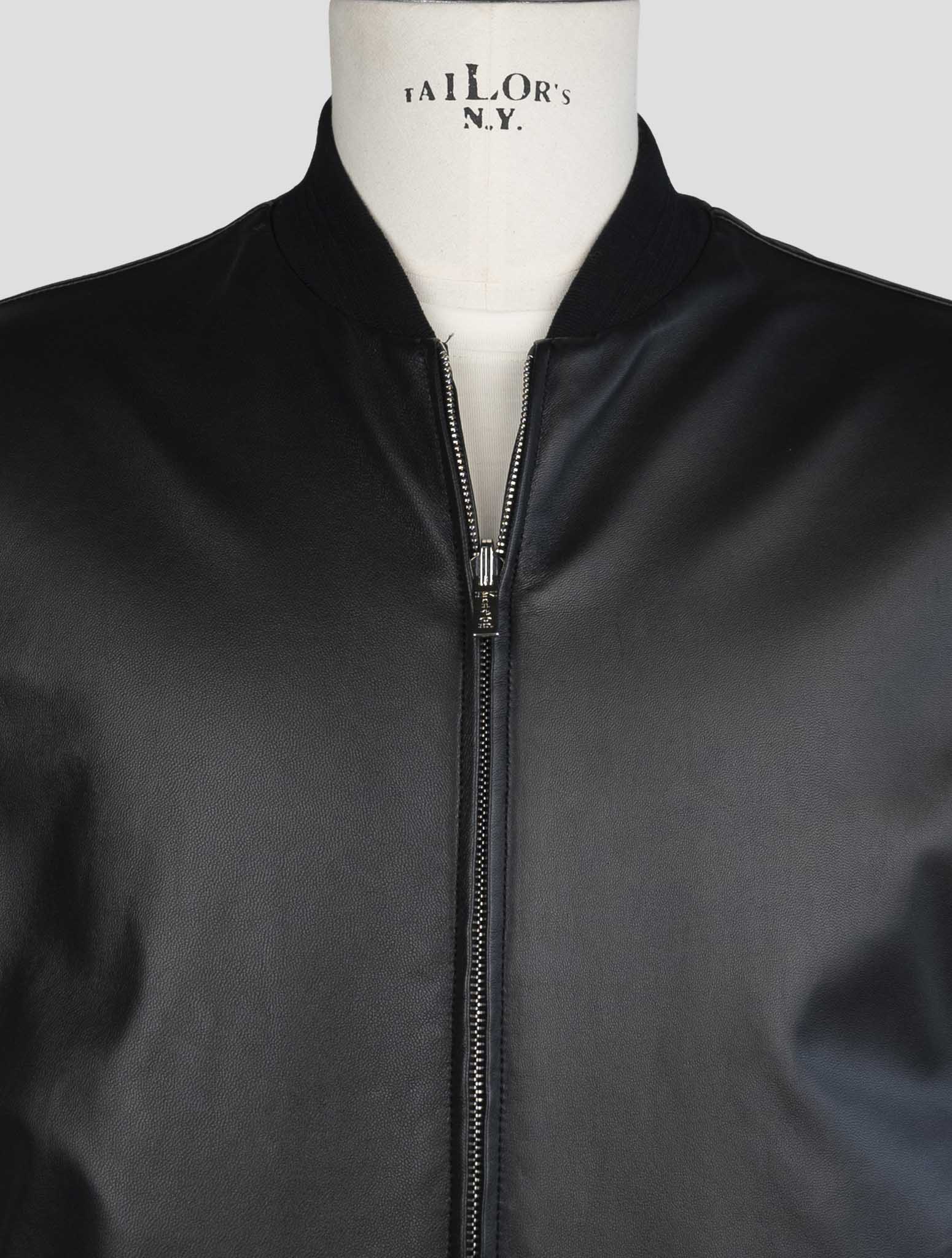 Kiton Black Gray Leather Cashmere Silk Virgin Wool Linen Pa Coat