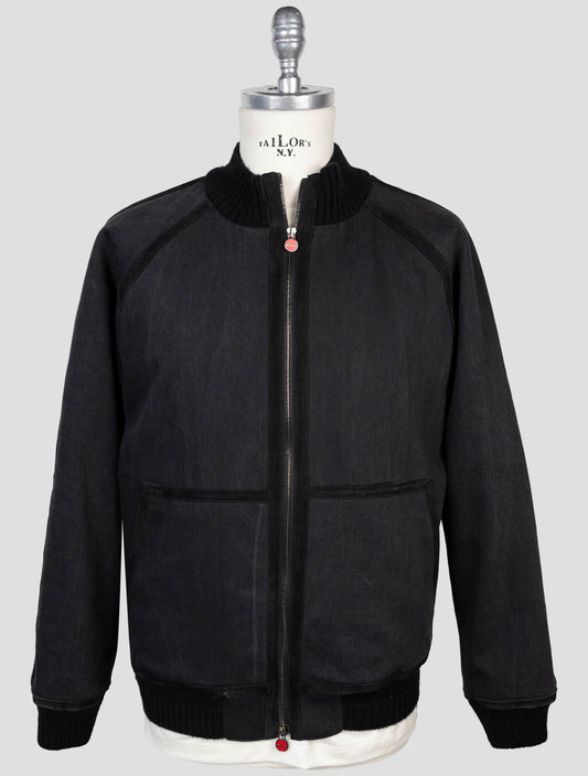 Kiton Dark Blue Cotton Ea Weasel Fur Coat