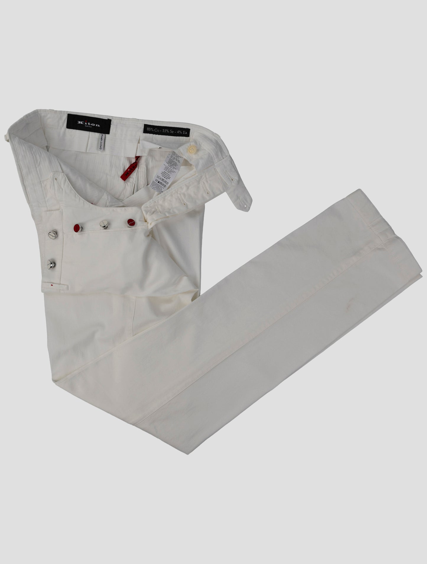 Kiton White Cotton Silk Ea Pants