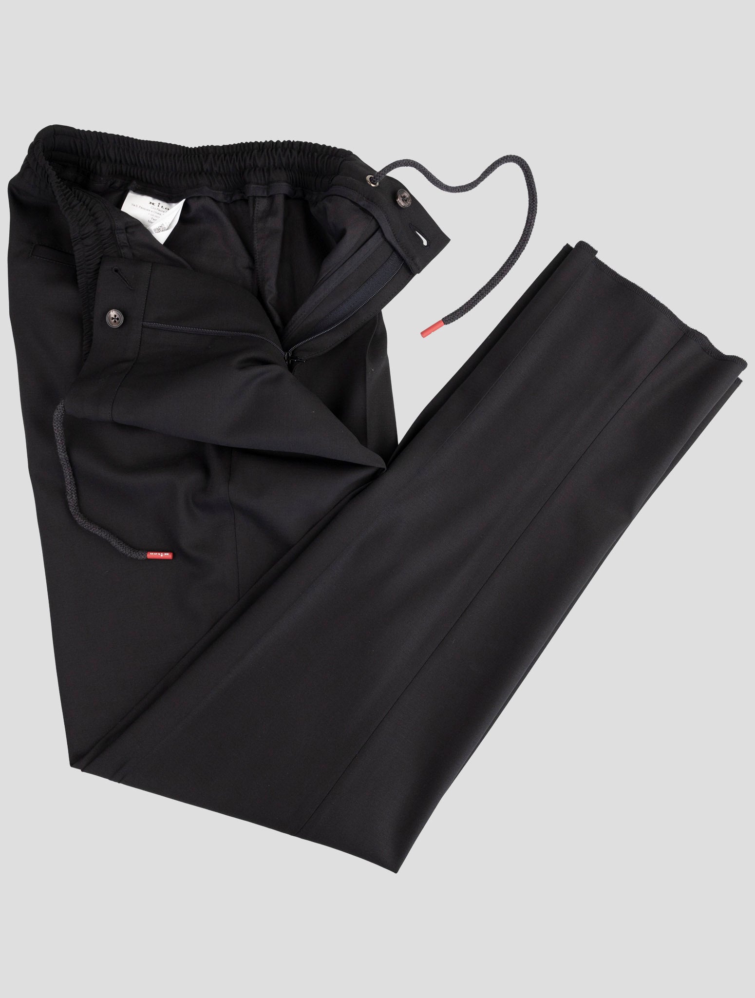 Kiton Black Virgin Wool Ea Dress Pants