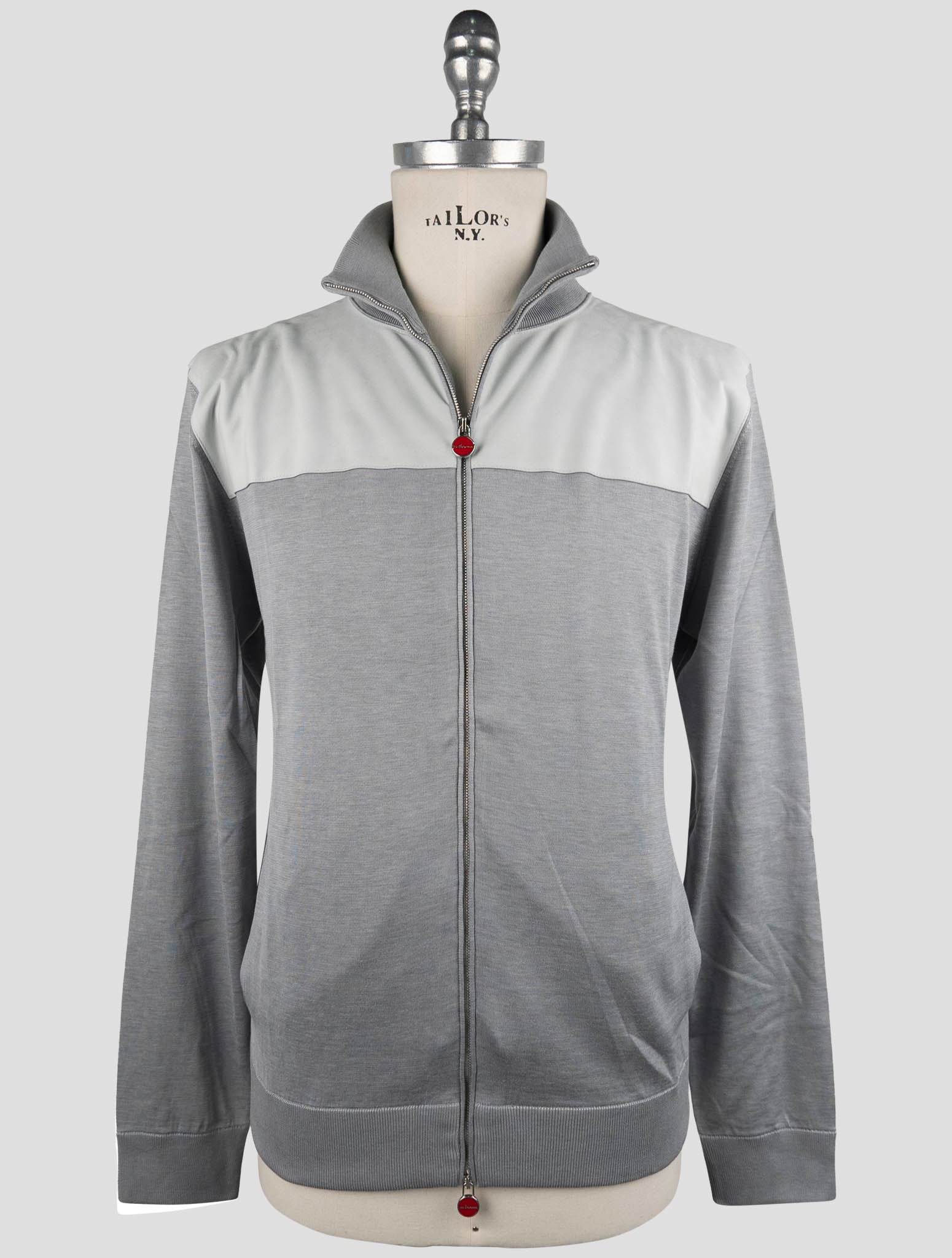 Kiton Gray Silk Cotton Sweater Full Zip