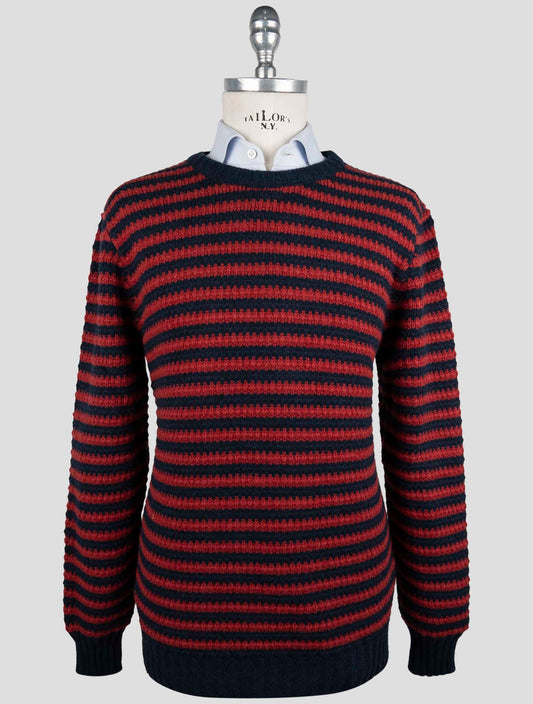 Kiton Blue Red Cashmere Sweater Crewneck