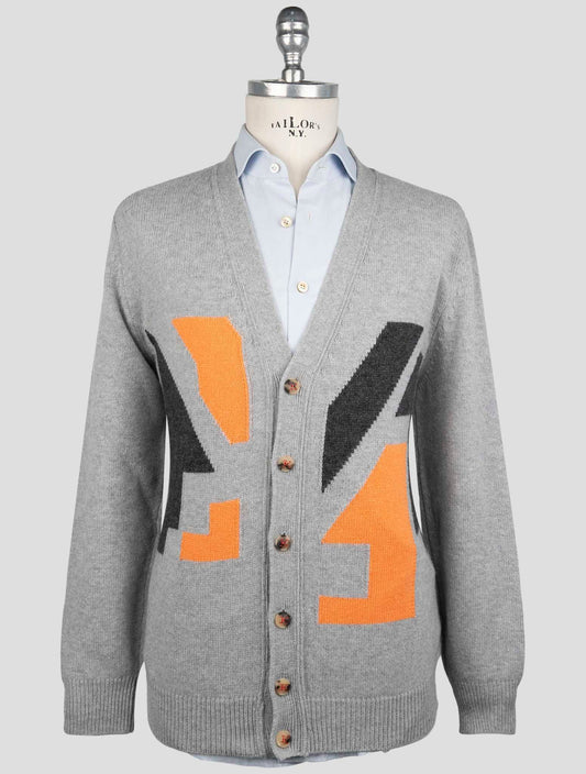 Kiton Gray Orange Cashmere Sweater Cardigan