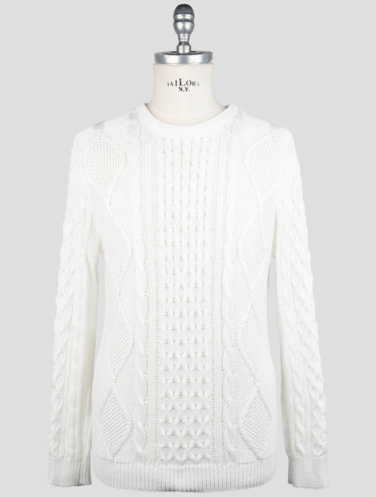 Kiton White Cotton Sweater Crewneck