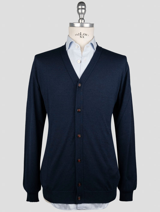 Kiton Blue Cashmere Silk Sweater Cardigan