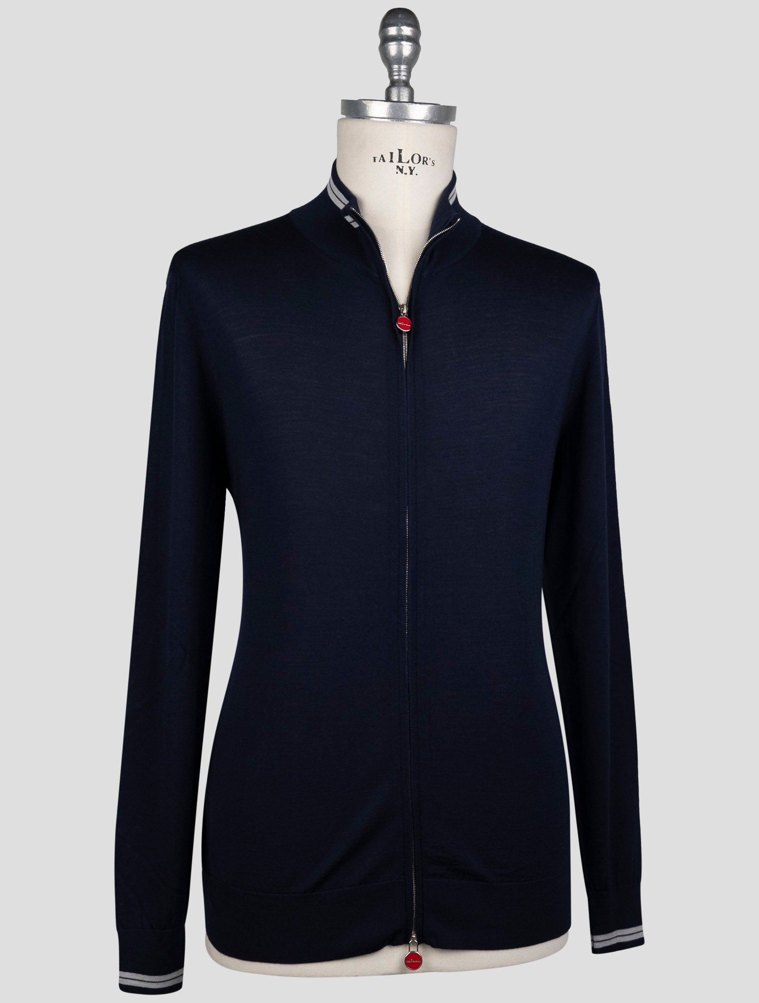 Kiton Blue Wool Sweater Half Zip