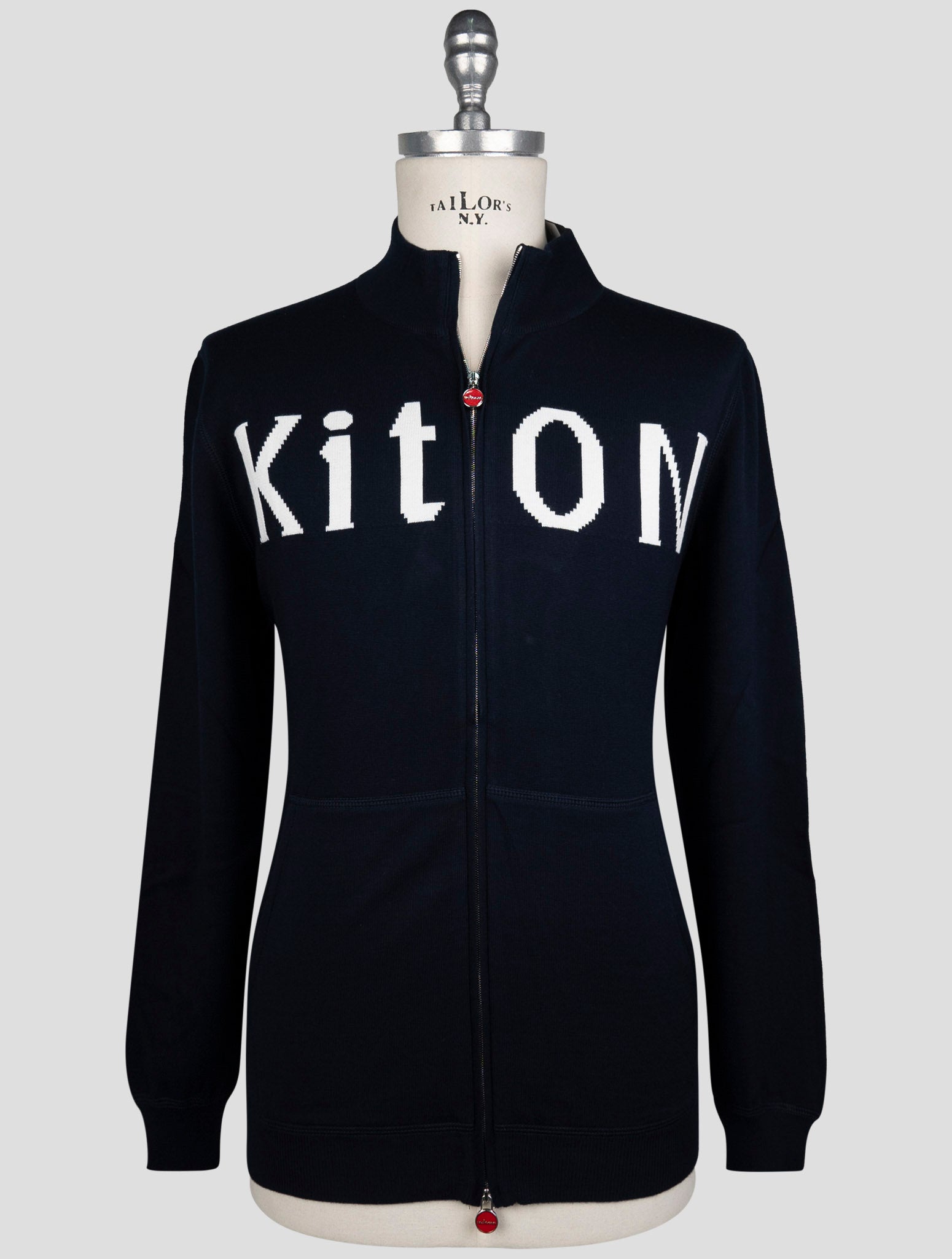Kiton Blue Cotton Sweater Full Zip