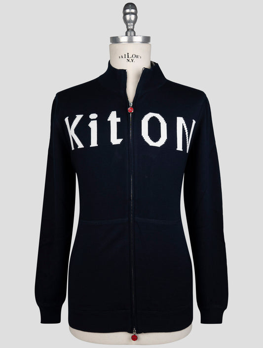 Kiton Blue Cotton Sweater Full Zip