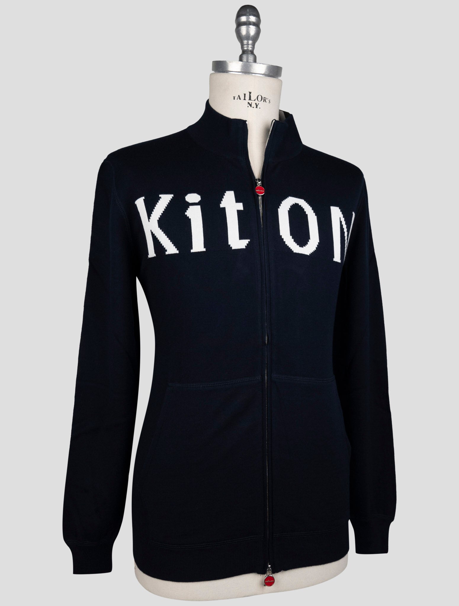Kiton Blue Cotton Sweater Full Zip