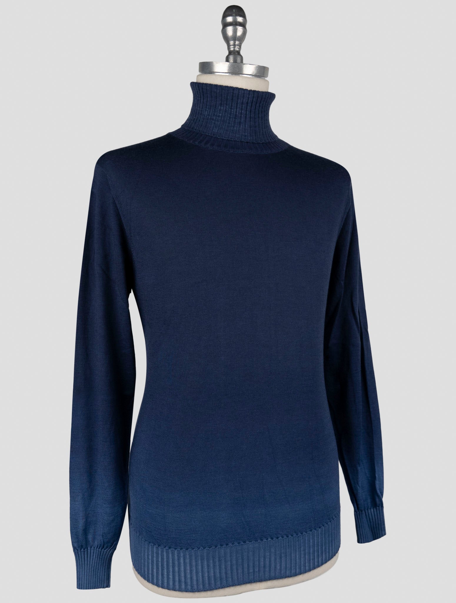 Kiton Blue Cashmere Silk Sweater Turtleneck