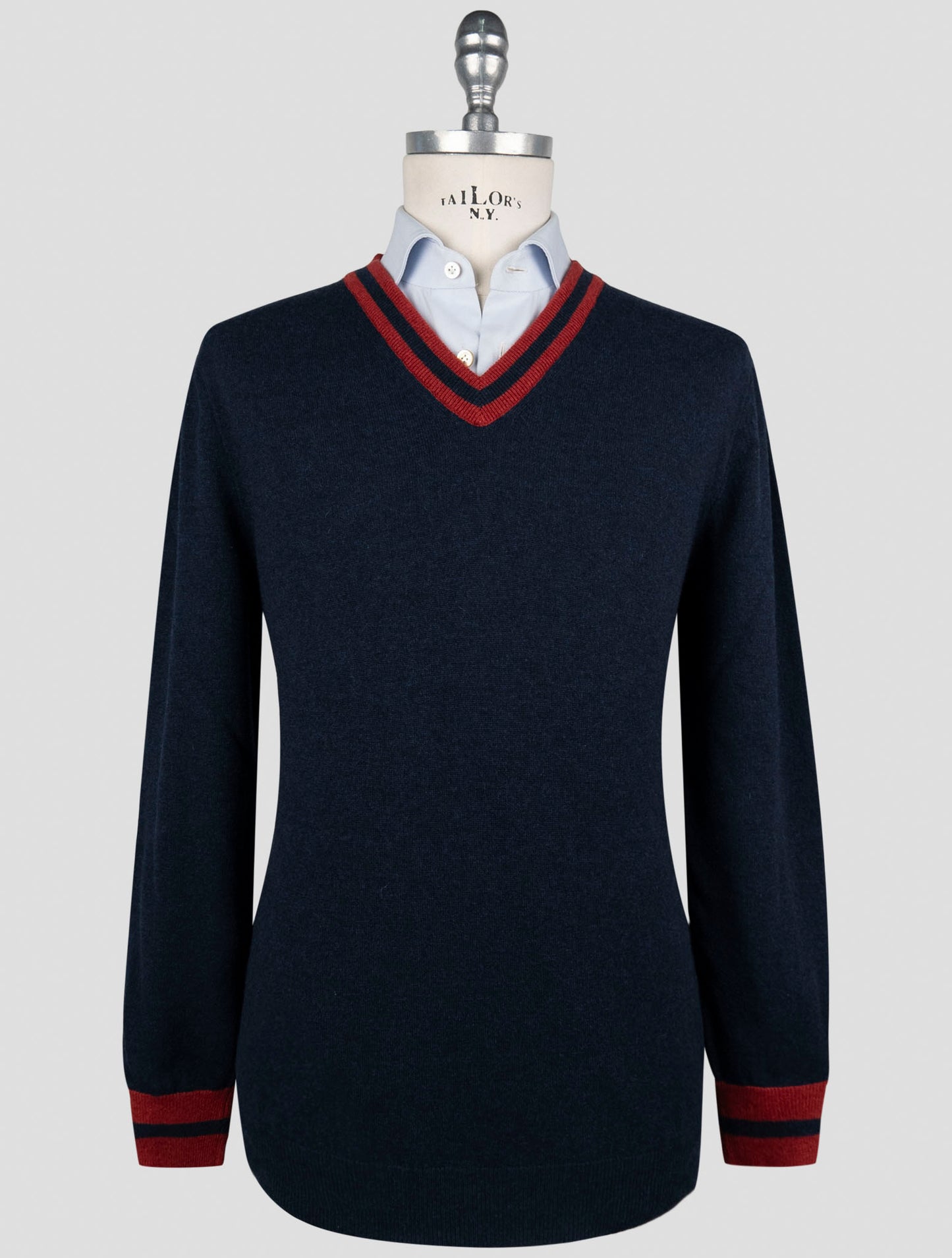Kiton Blue Cashmere Sweater V-Neck