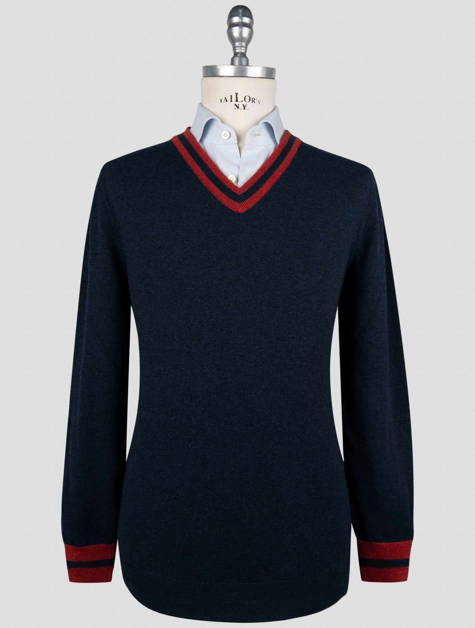 Kiton Blue Cashmere Sweater V-Neck