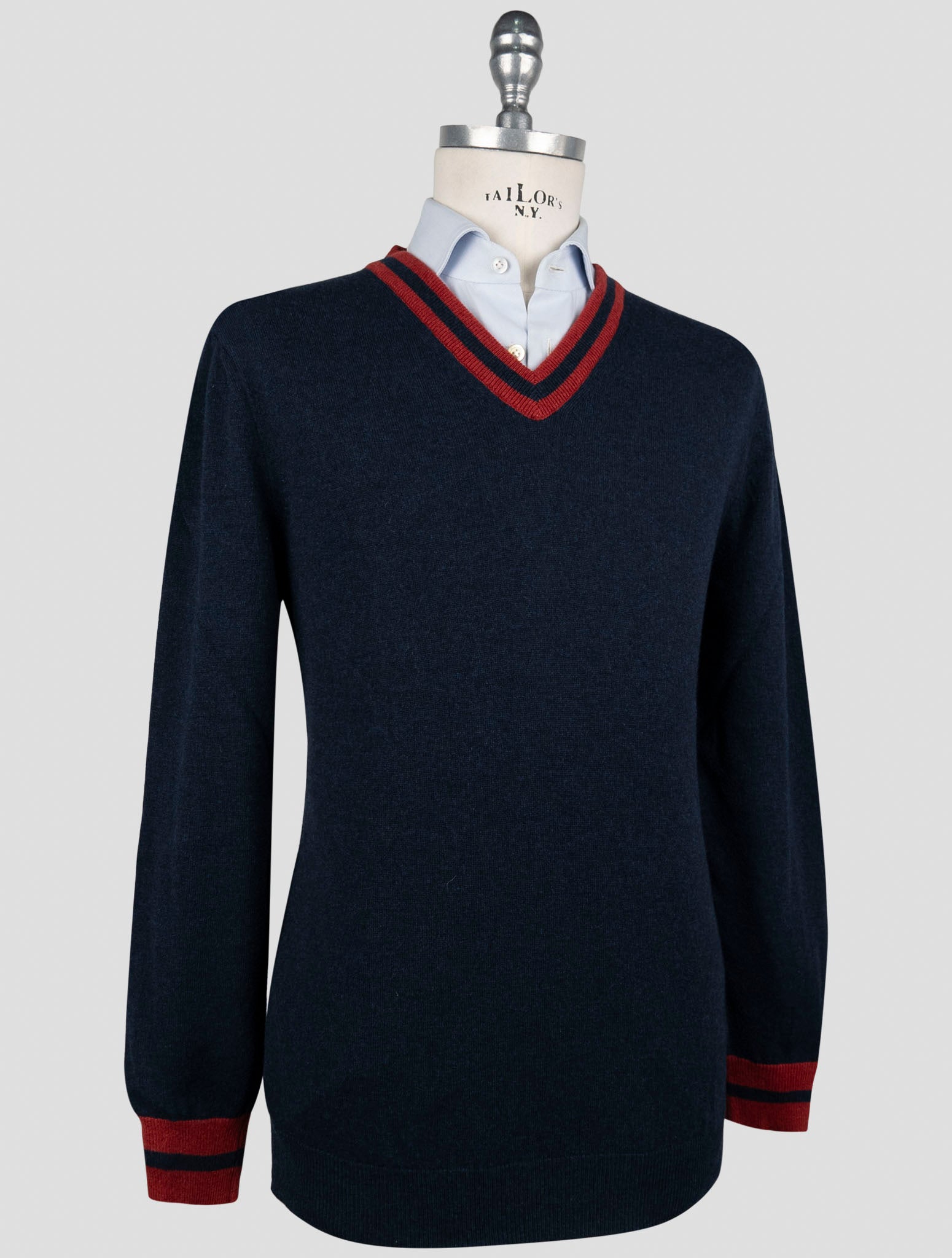 Kiton Blue Cashmere Sweater V-Neck