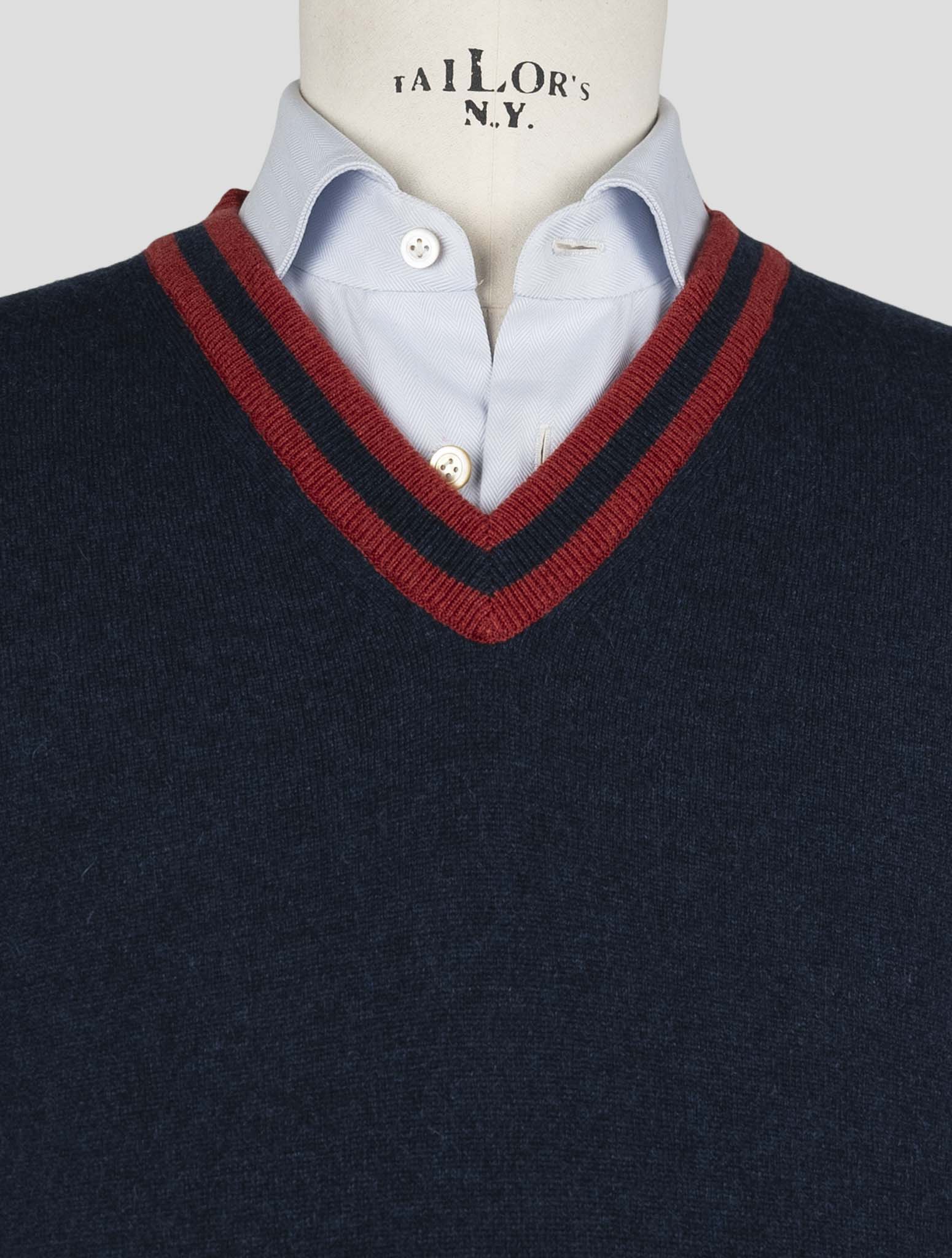 Kiton Blue Cashmere Sweater V-Neck