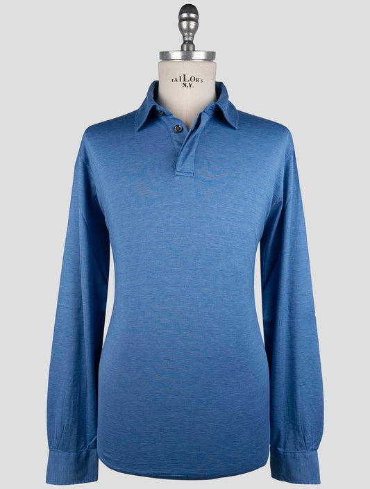 Kiton Light Blue Silk Cotton Sweater Polo