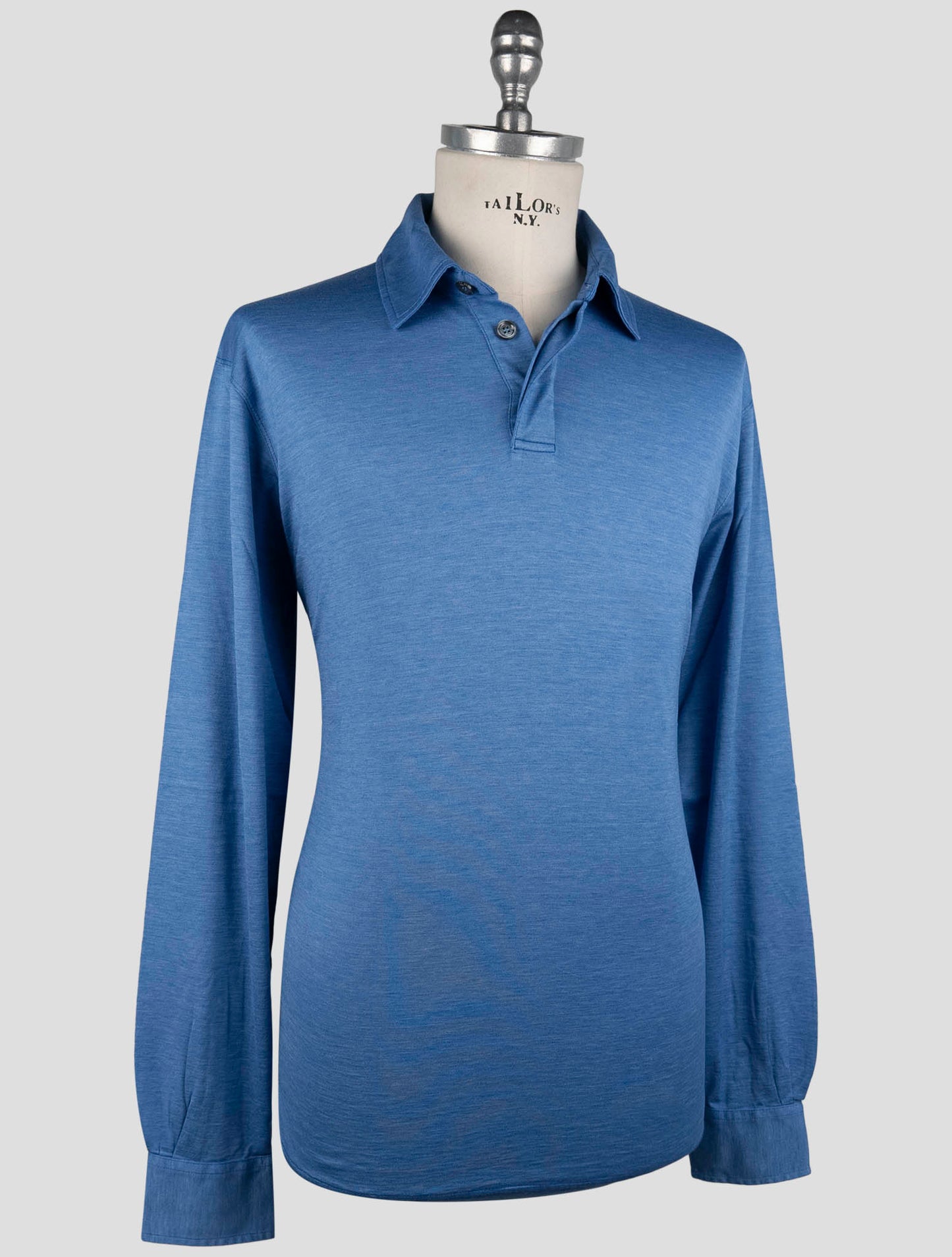 Kiton Light Blue Silk Cotton Sweater Polo
