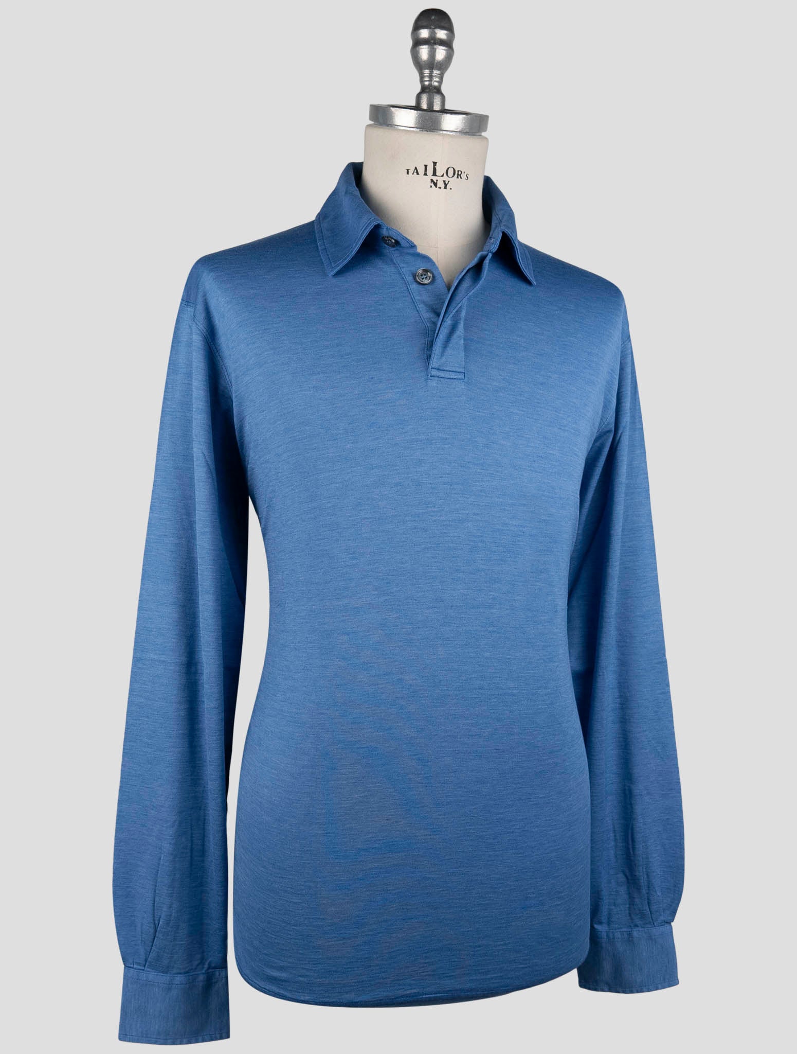 Kiton Light Blue Silk Cotton Sweater Polo