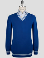 Kiton Blue Cotton Sweater V-Neck