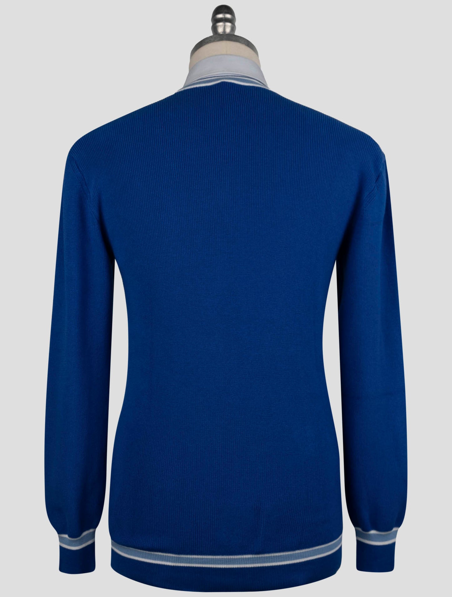 Kiton Blue Cotton Sweater V-Neck