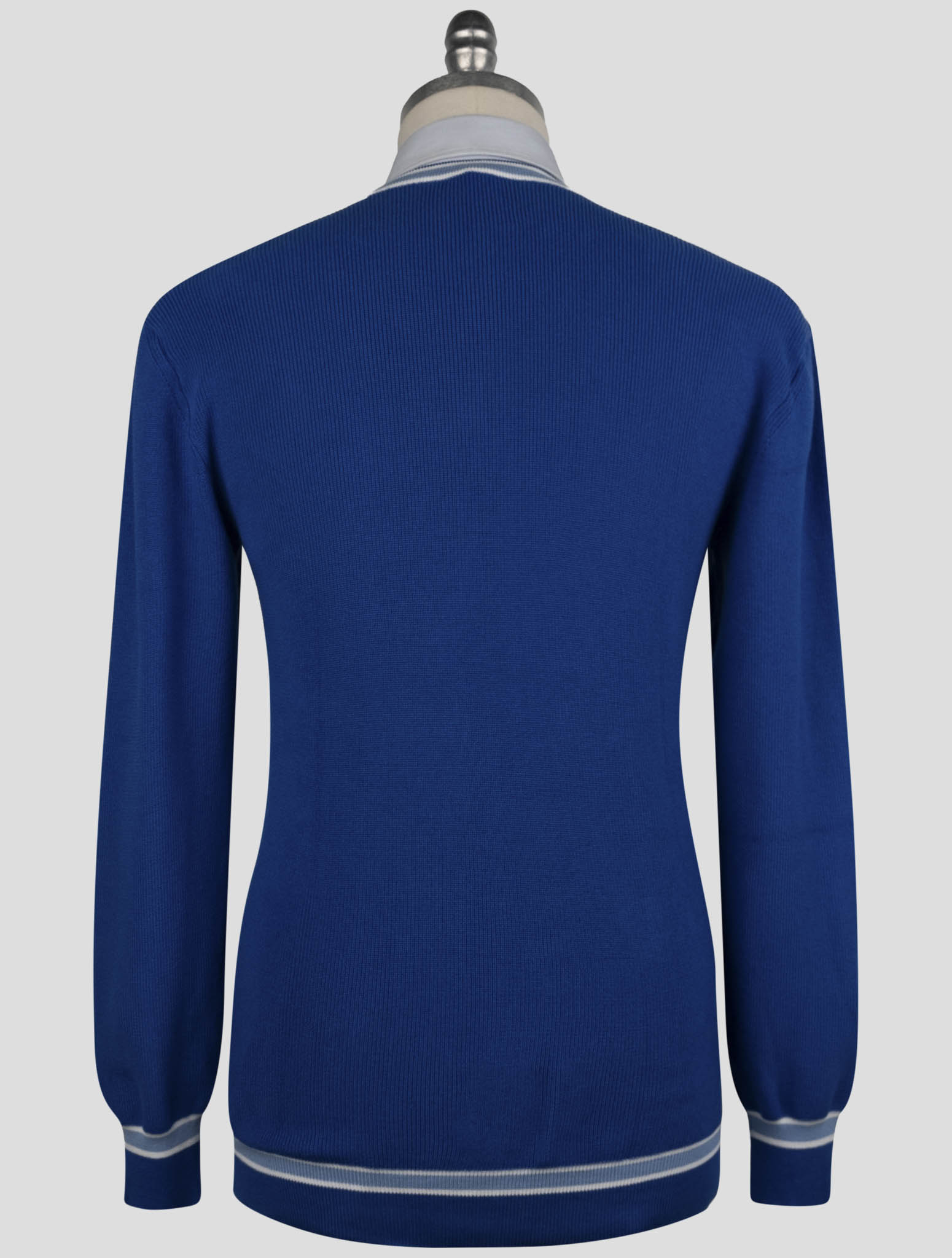 Kiton Blue Cotton Sweater V-Neck
