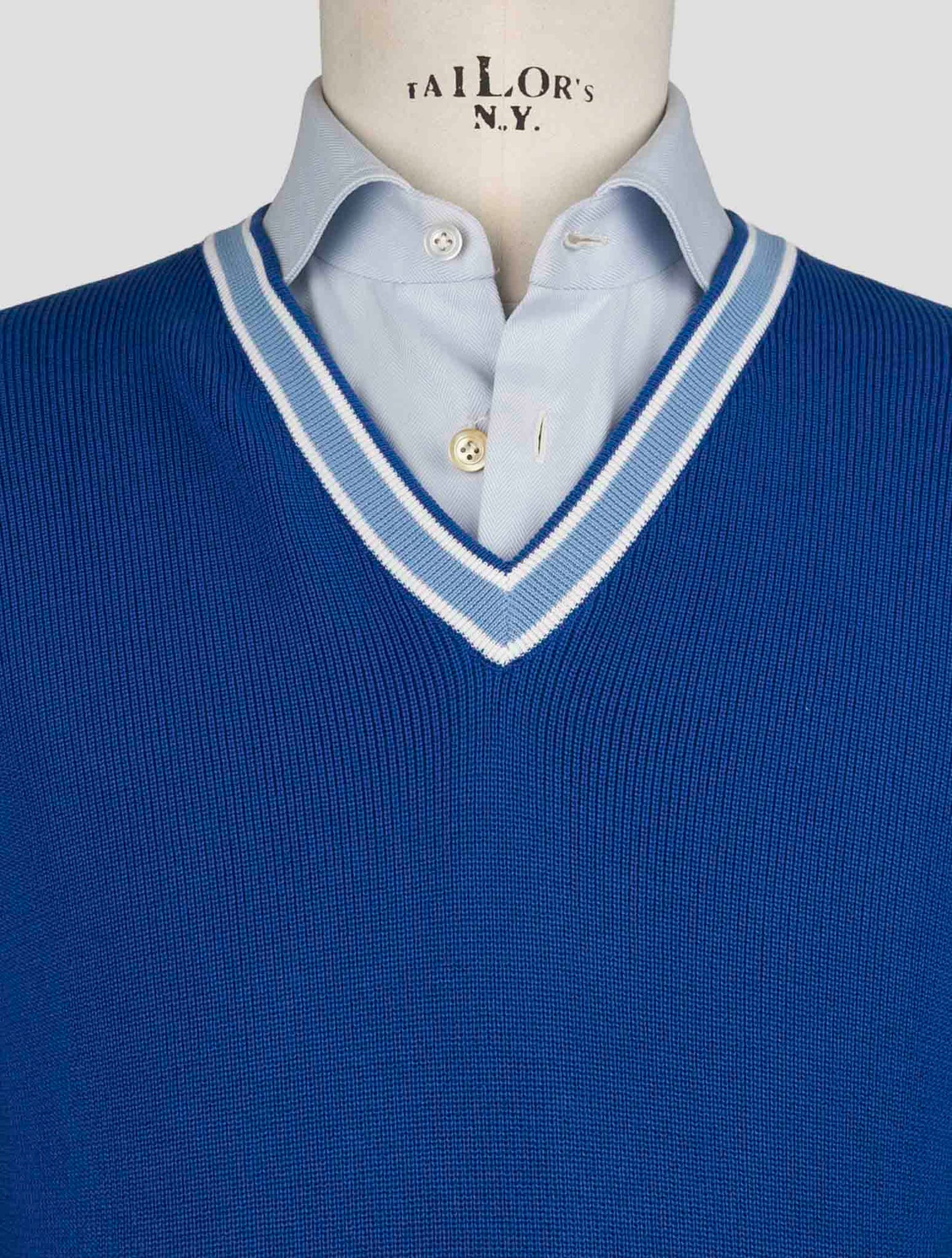 Kiton Blue Cotton Sweater V-Neck