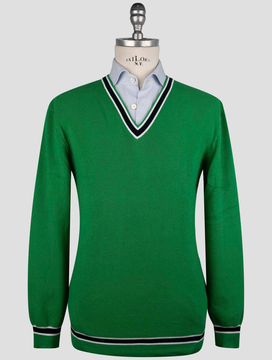 Kiton Green Cotton Sweater V-Neck