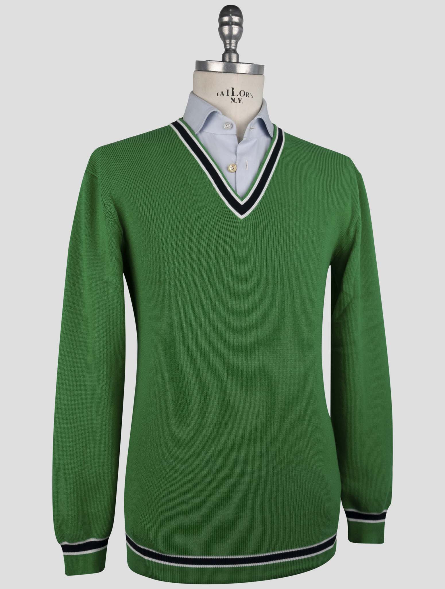 Kiton Green Cotton Sweater V-Neck