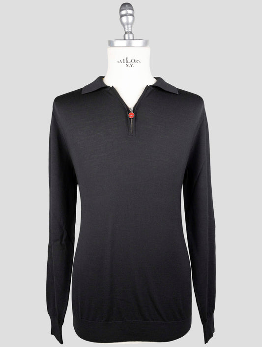 Kiton Black Wool Sweater Polo
