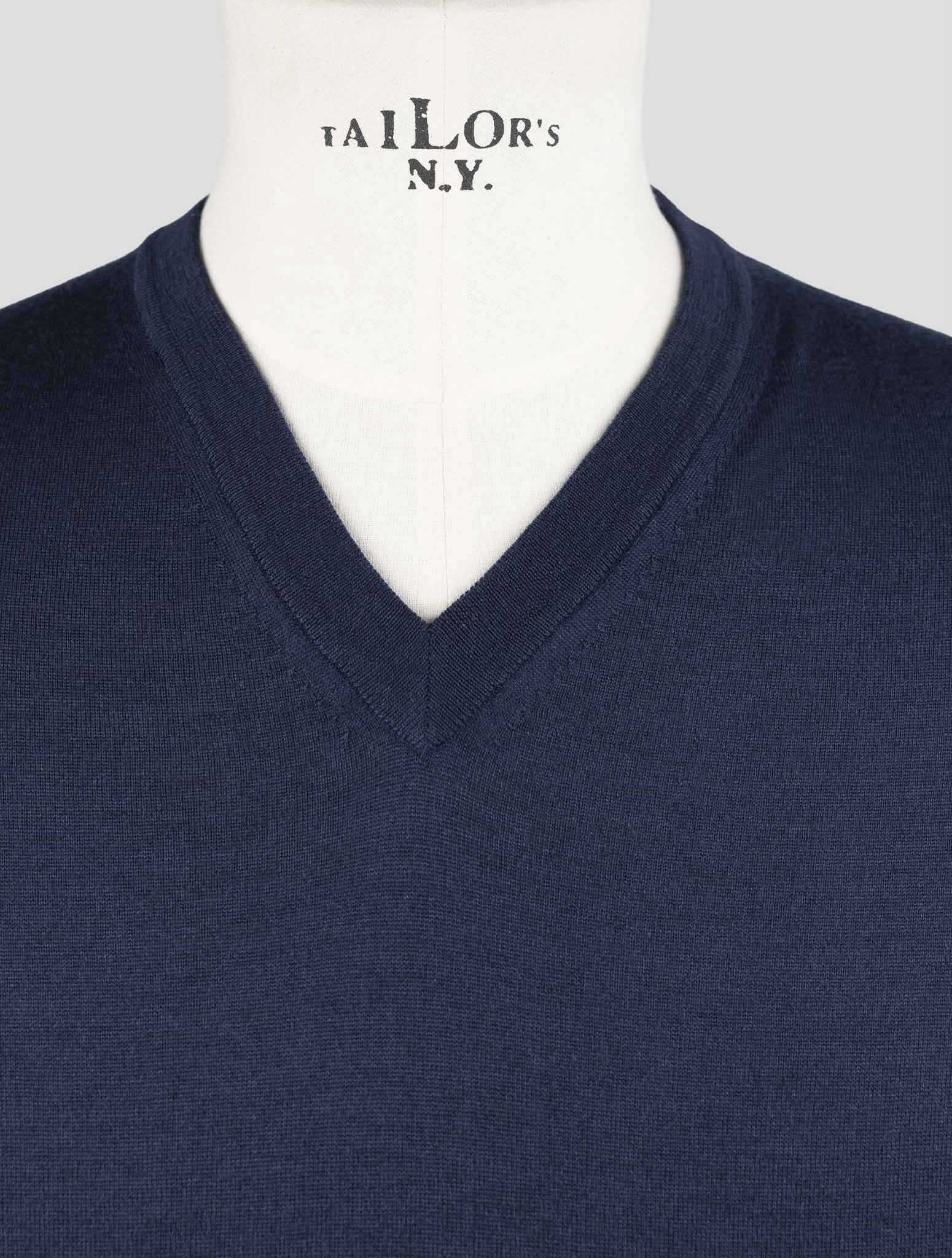 Kiton Dark Blue Cashmere Silk Sweater V-Neck