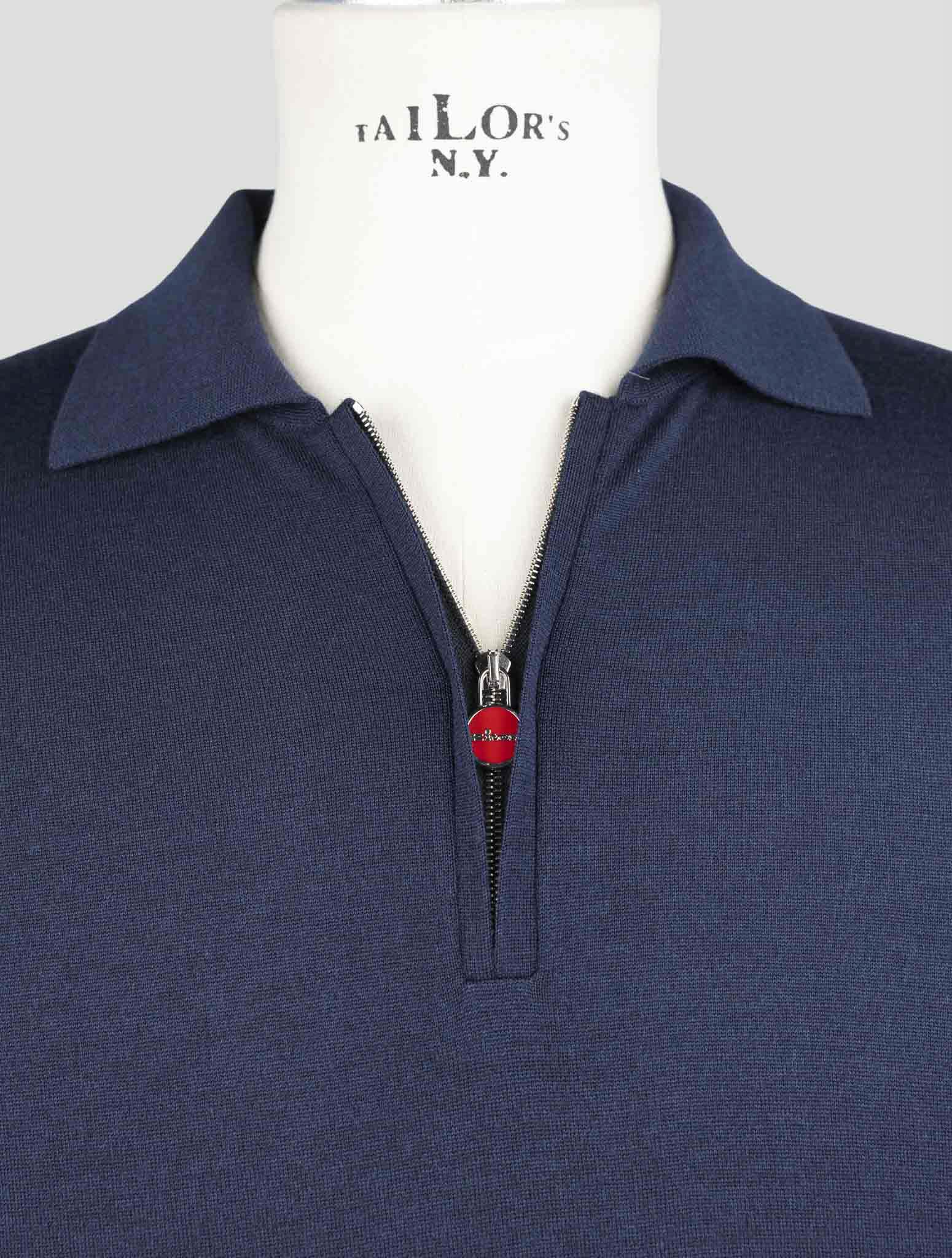 Kiton Blue Cashmere Silk Sweater Polo