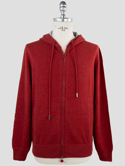Kiton Red Cashmere Sweater Full Zip Hoodie