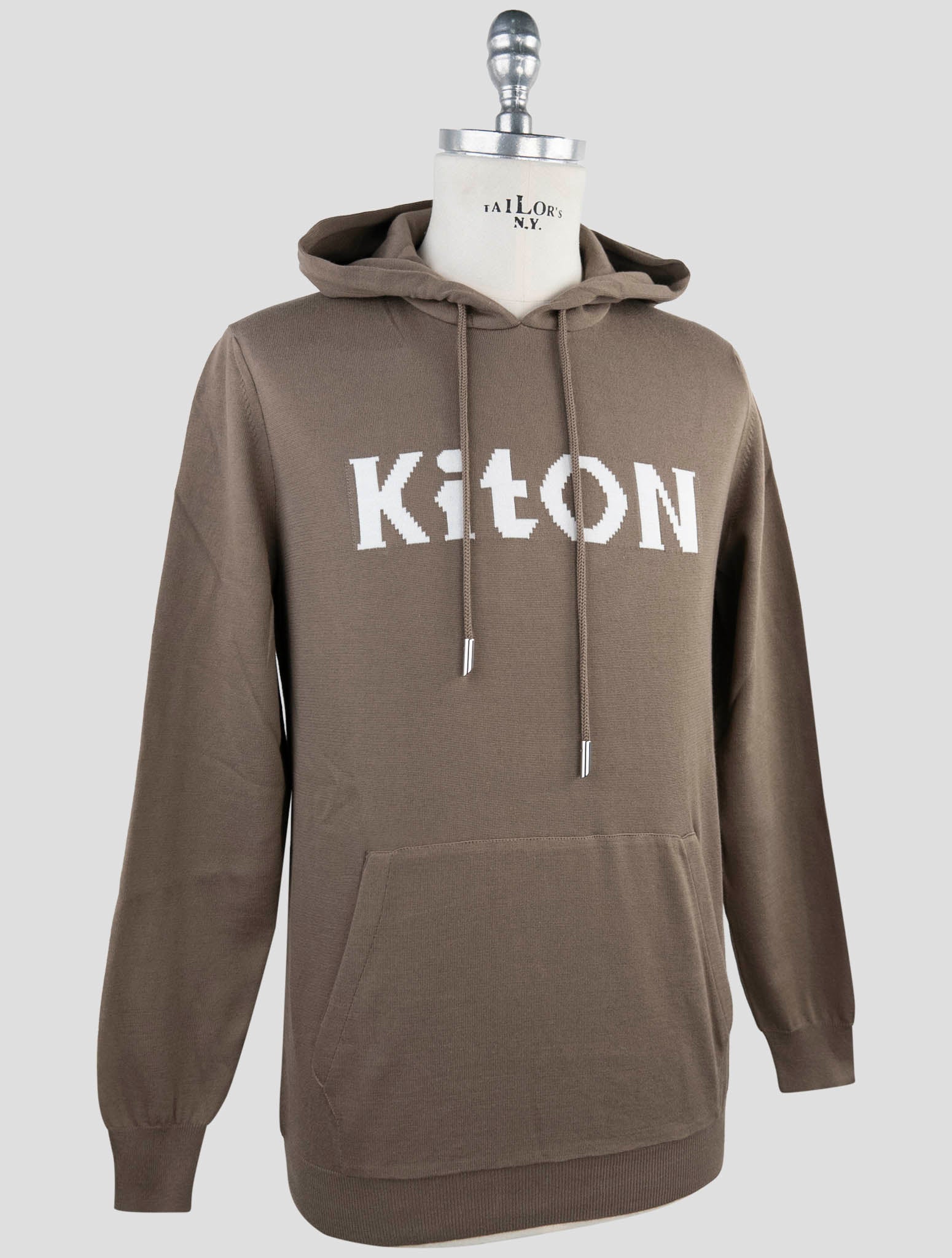 Kiton Taupe Cotton Sweater Hoodie
