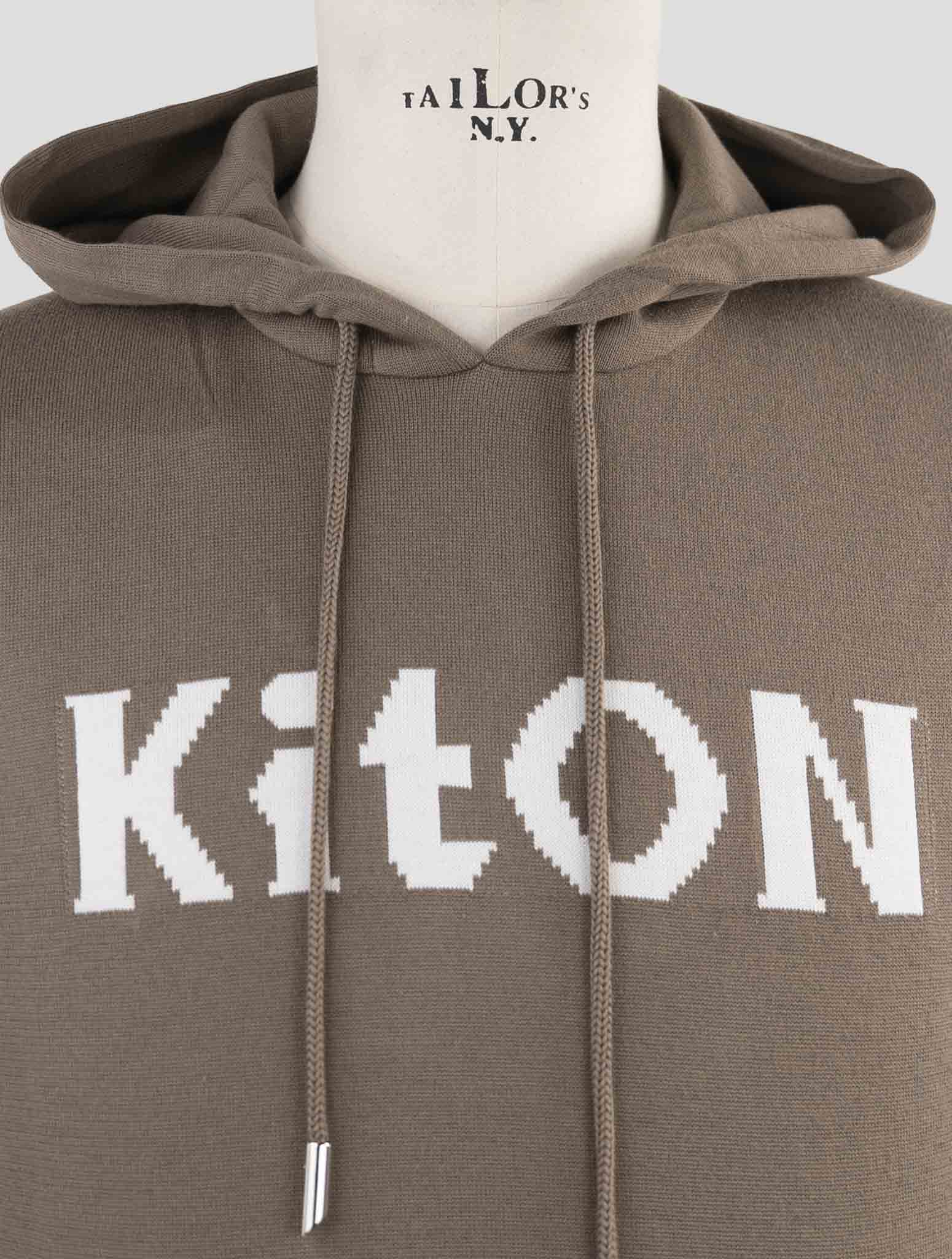 Kiton Taupe Cotton Sweater Hoodie