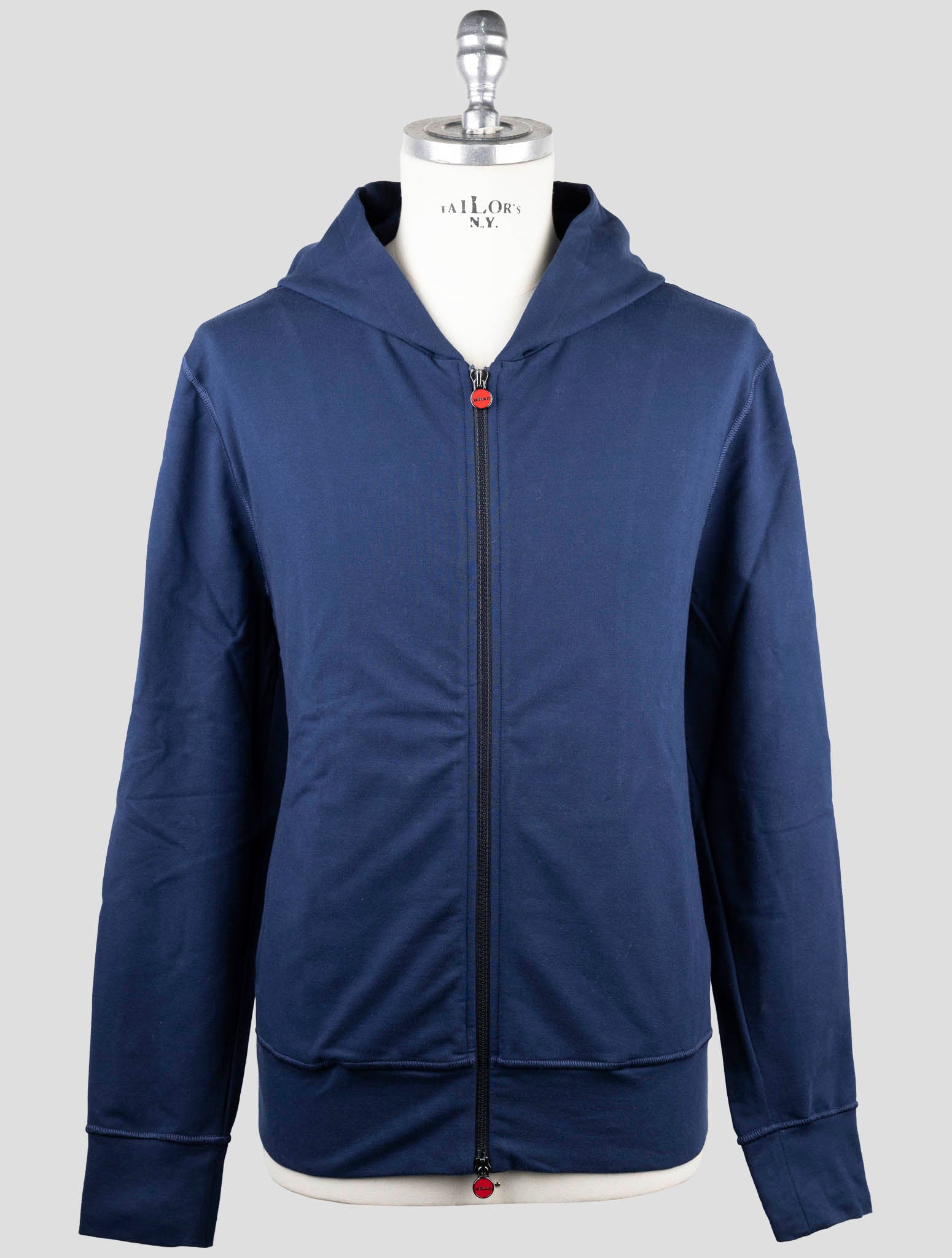 Kiton Blue Cotton Ea Sweater Full Zip Hoodie