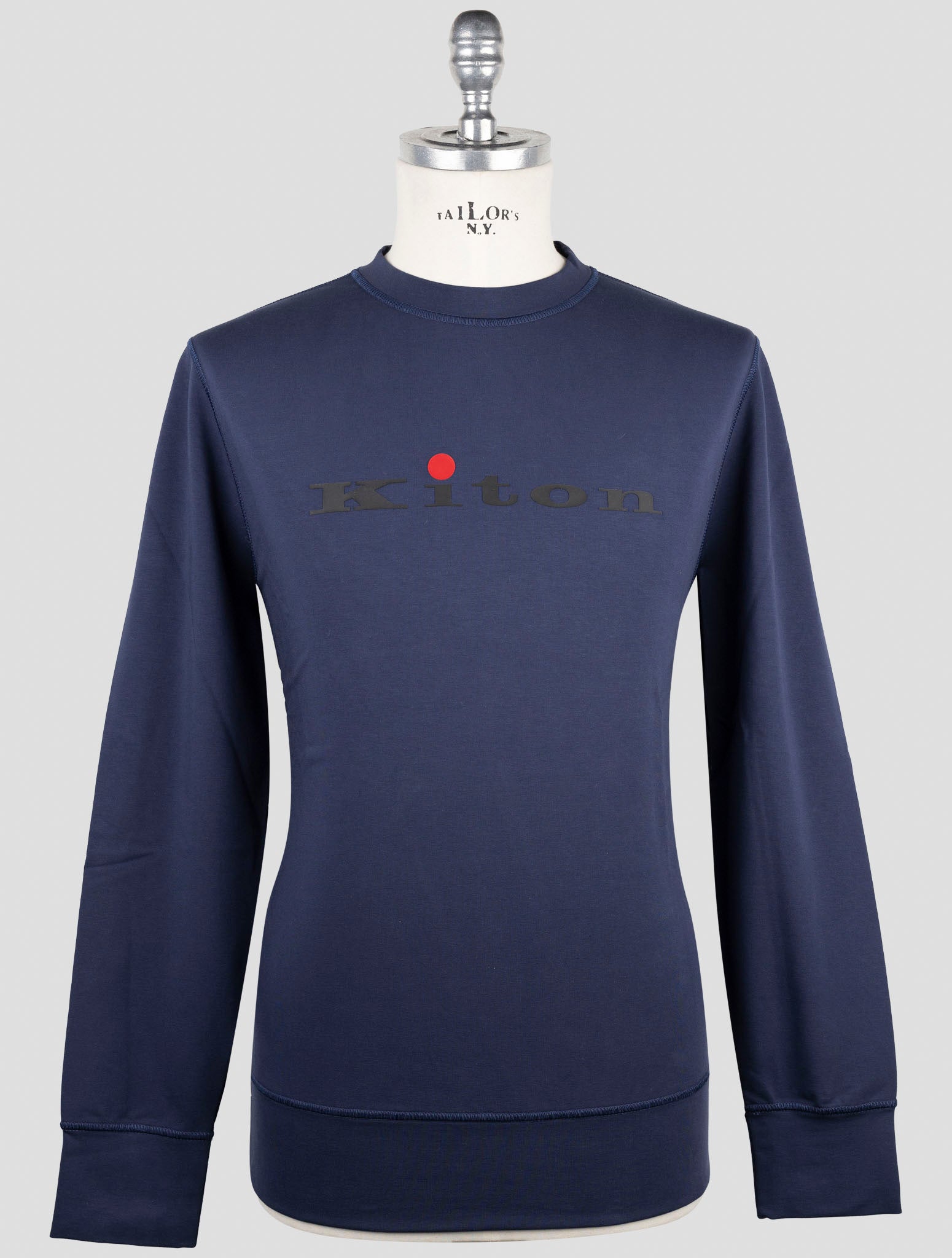 Kiton Blue Cotton Ea Sweater Crewneck
