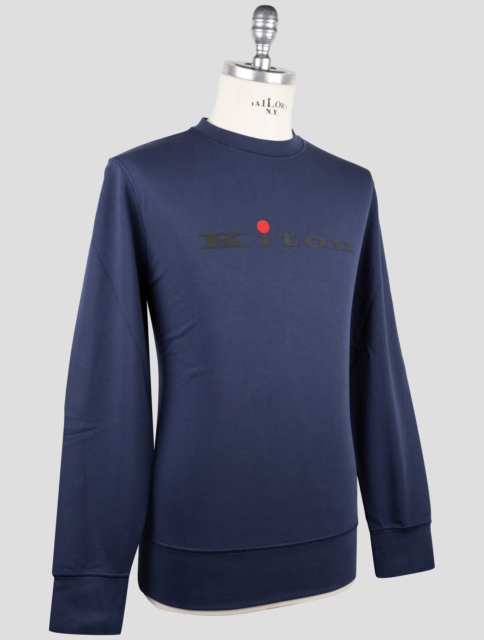 Kiton Blue Cotton Ea Sweater Crewneck