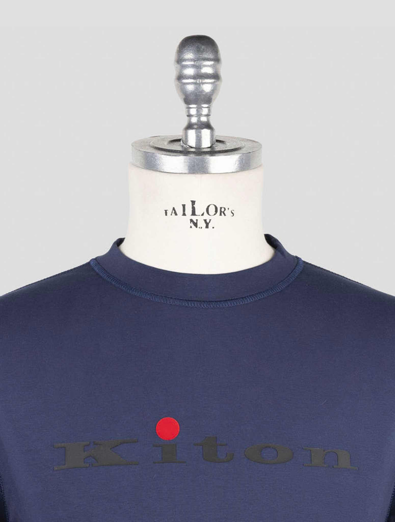 Kiton Blue Cotton Ea Sweater Crewneck