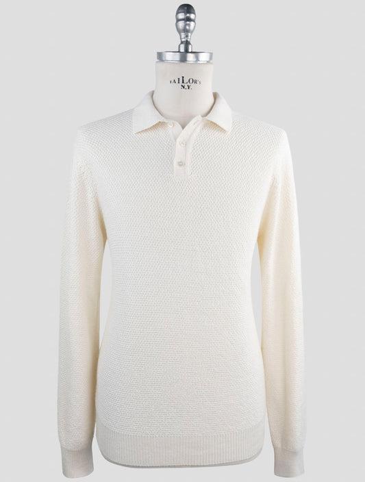 Kiton White Cotton Silk Sweater Polo