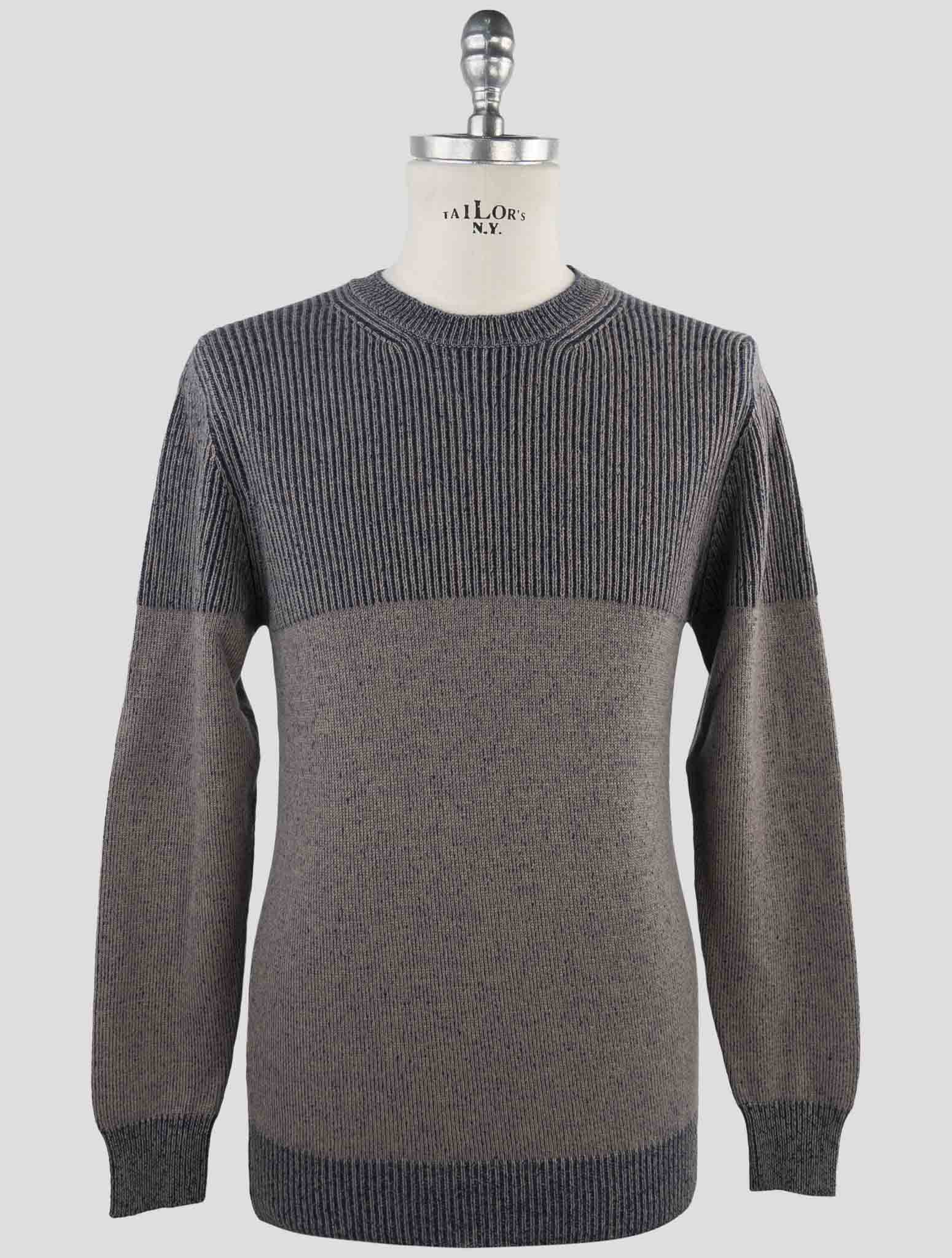 Kiton Beige Blue Cashmere Sweater Crewneck