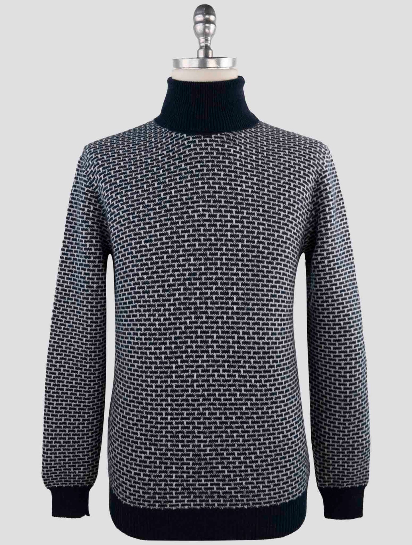 Kiton Blue White Cashmere Sweater Turtleneck