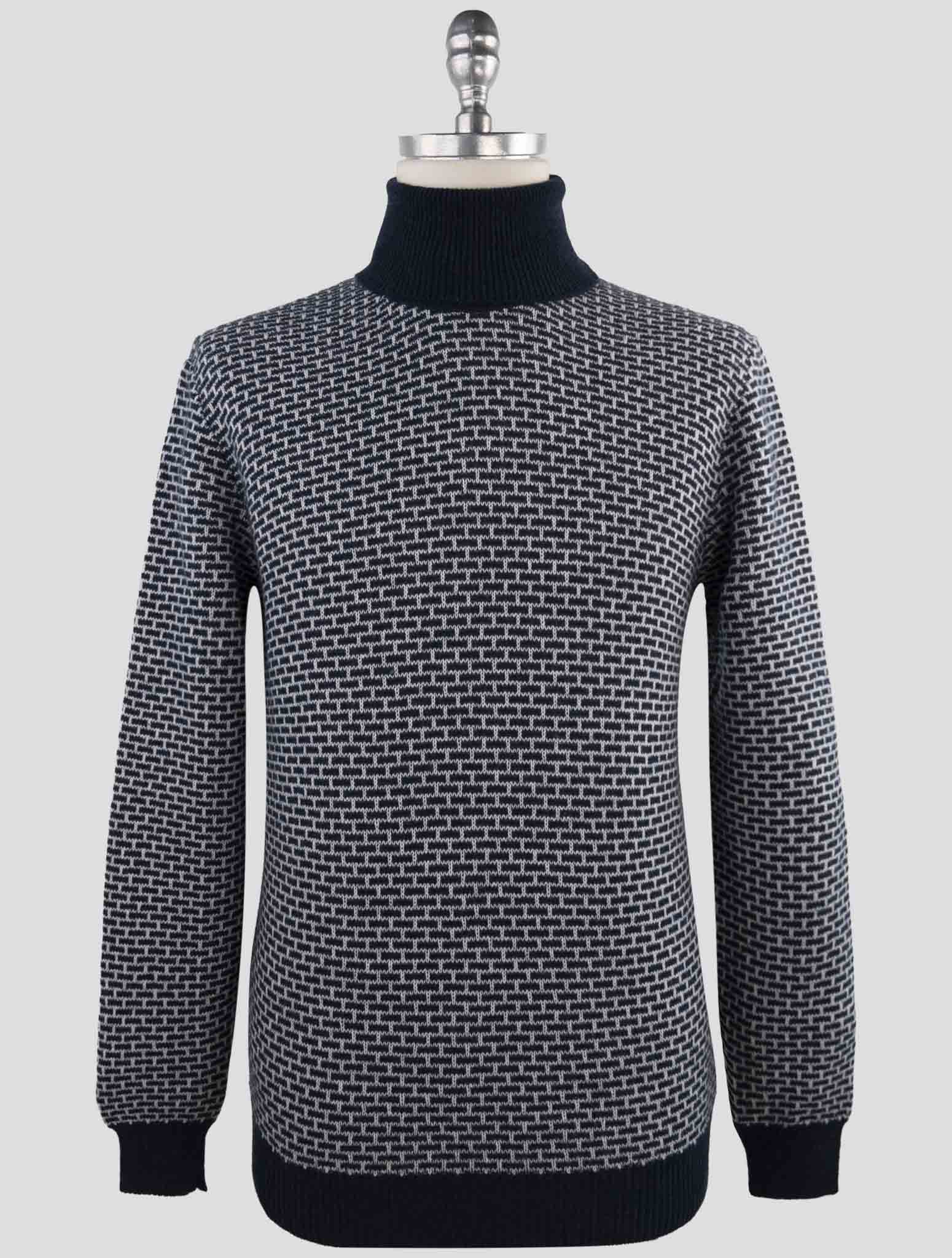 Kiton Blue White Cashmere Sweater Turtleneck