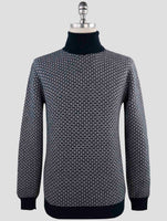 Kiton Blue White Cashmere Sweater Turtleneck