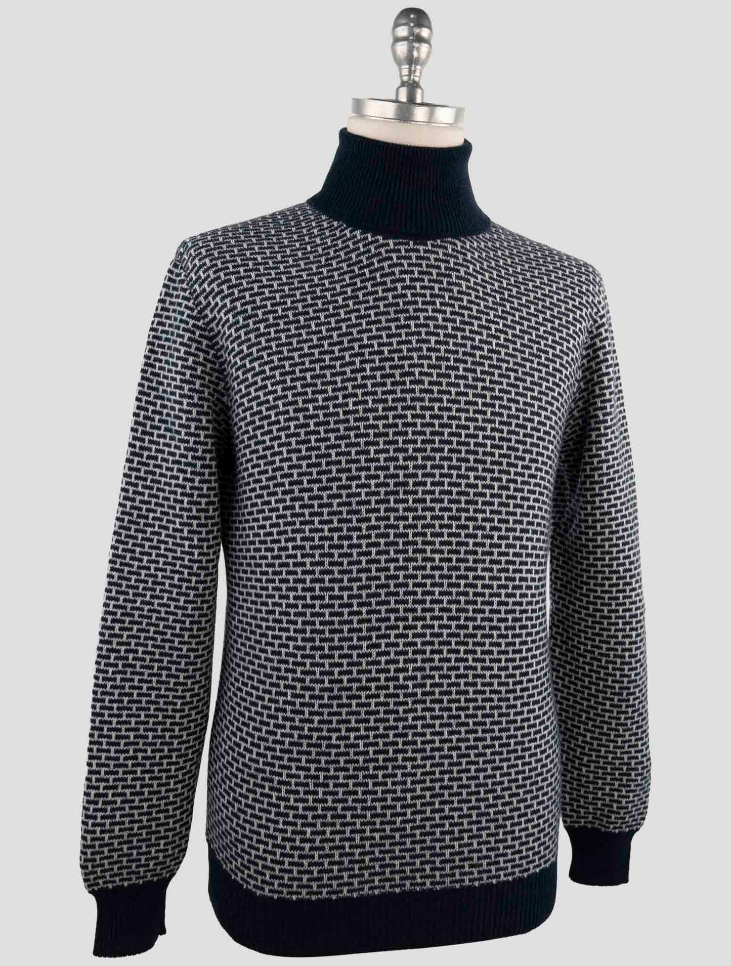 Kiton Blue White Cashmere Sweater Turtleneck