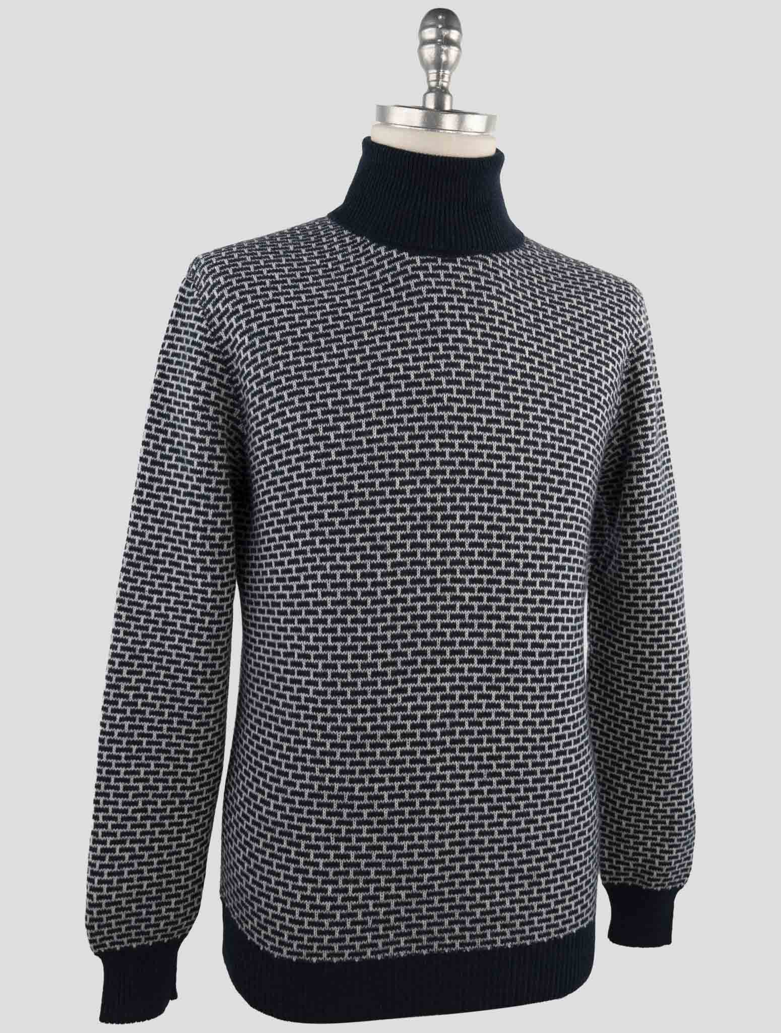 Kiton Blue White Cashmere Sweater Turtleneck