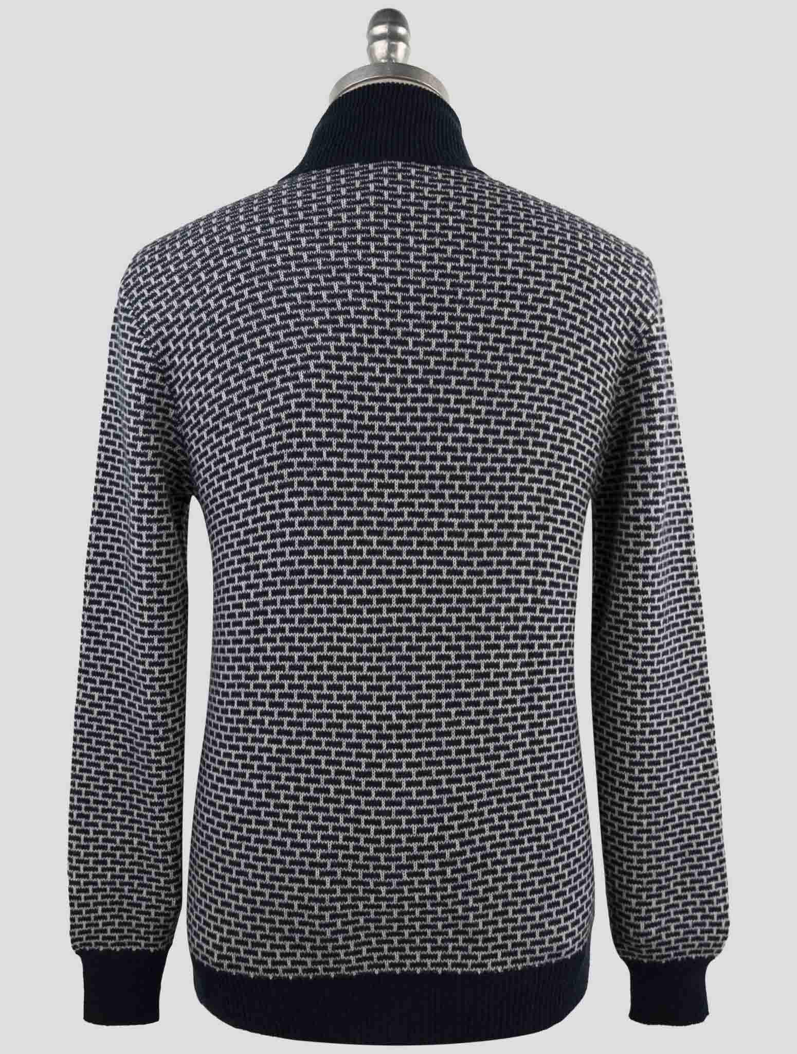 Kiton Blue White Cashmere Sweater Turtleneck