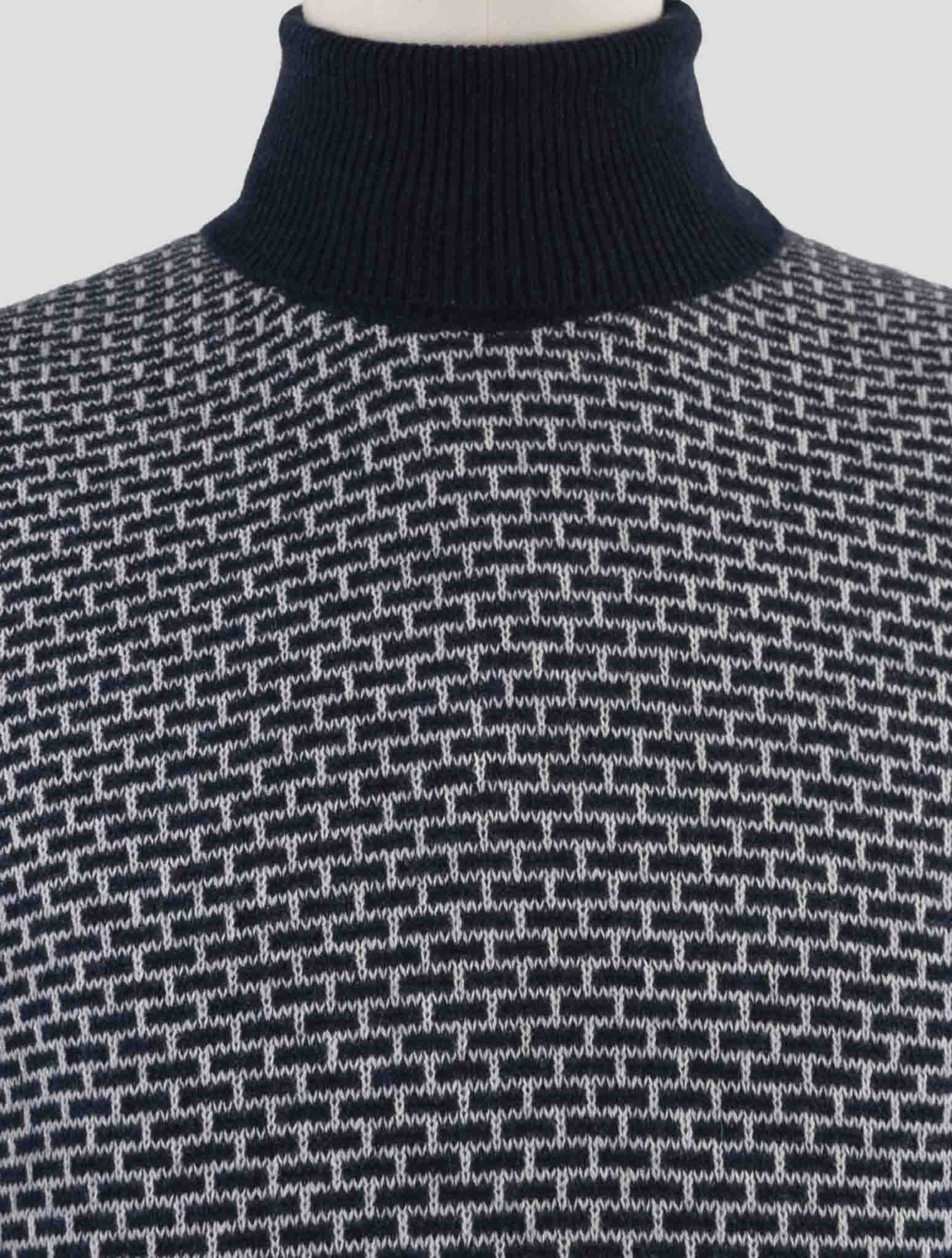 Kiton Blue White Cashmere Sweater Turtleneck