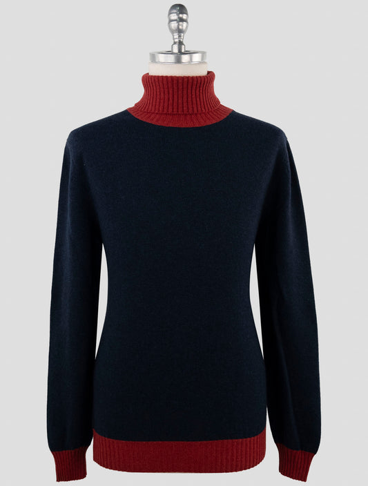 Kiton Blue Red Cashmere Sweater Turtleneck