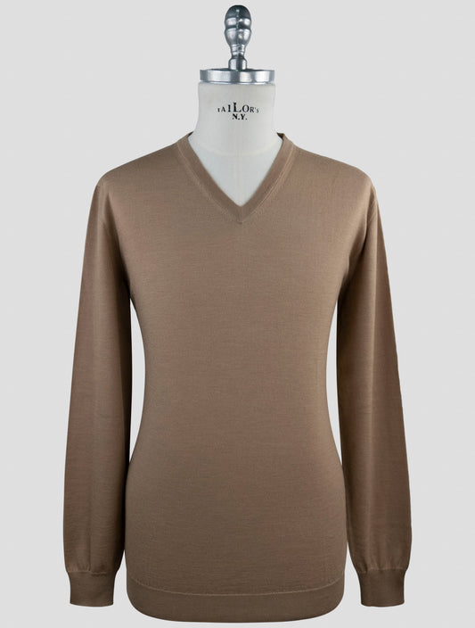 Kiton Brown Cashmere Silk Sweater V-Neck