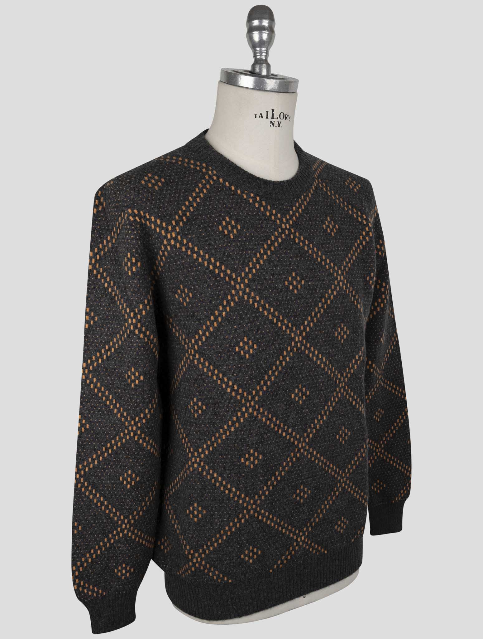 Kiton Gray Orange Cashmere Sweater Crewneck