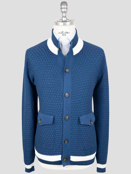 Kiton Blue Cotton Sweater Cardigan